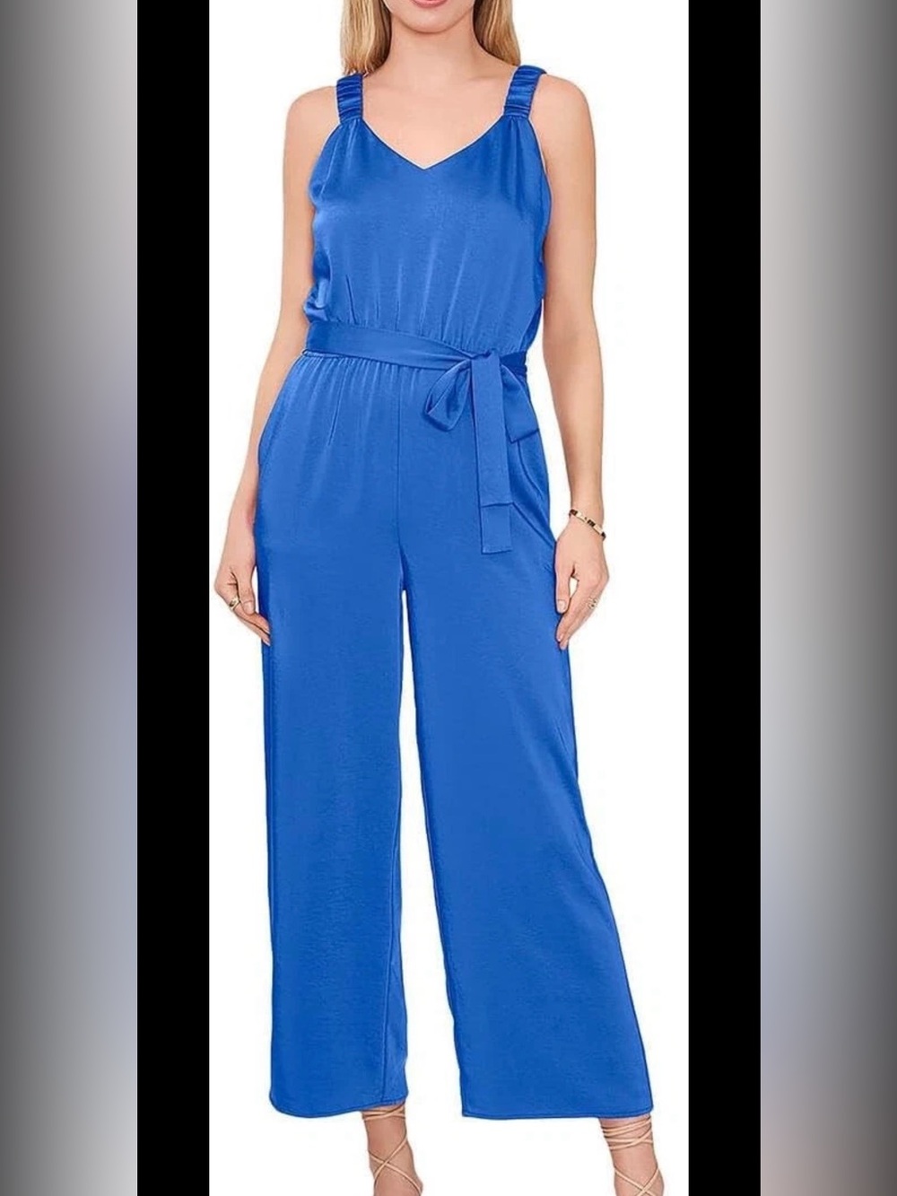 Vince Camuto Cobalt Blue Satin Wide-Leg Jumpsuit